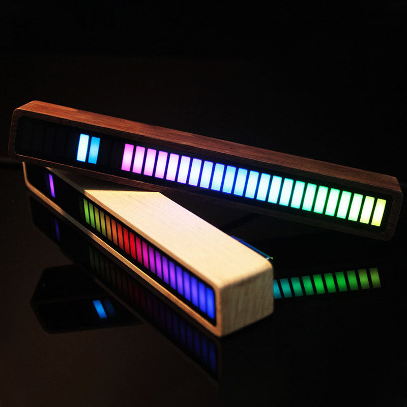 Solid Wood Bluetooth Voice Control Pickup Rhythm Lights Music Spectrum LED RGB Car Atmosphere Audio Level Indicator VU Meter