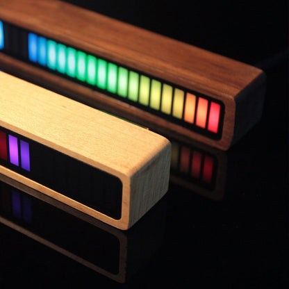 Solid Wood Bluetooth Voice Control Pickup Rhythm Lights Music Spectrum LED RGB Car Atmosphere Audio Level Indicator VU Meter