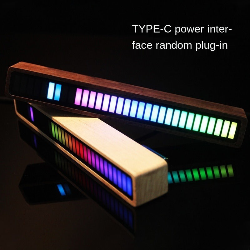 Solid Wood Bluetooth Voice Control Pickup Rhythm Lights Music Spectrum LED RGB Car Atmosphere Audio Level Indicator VU Meter