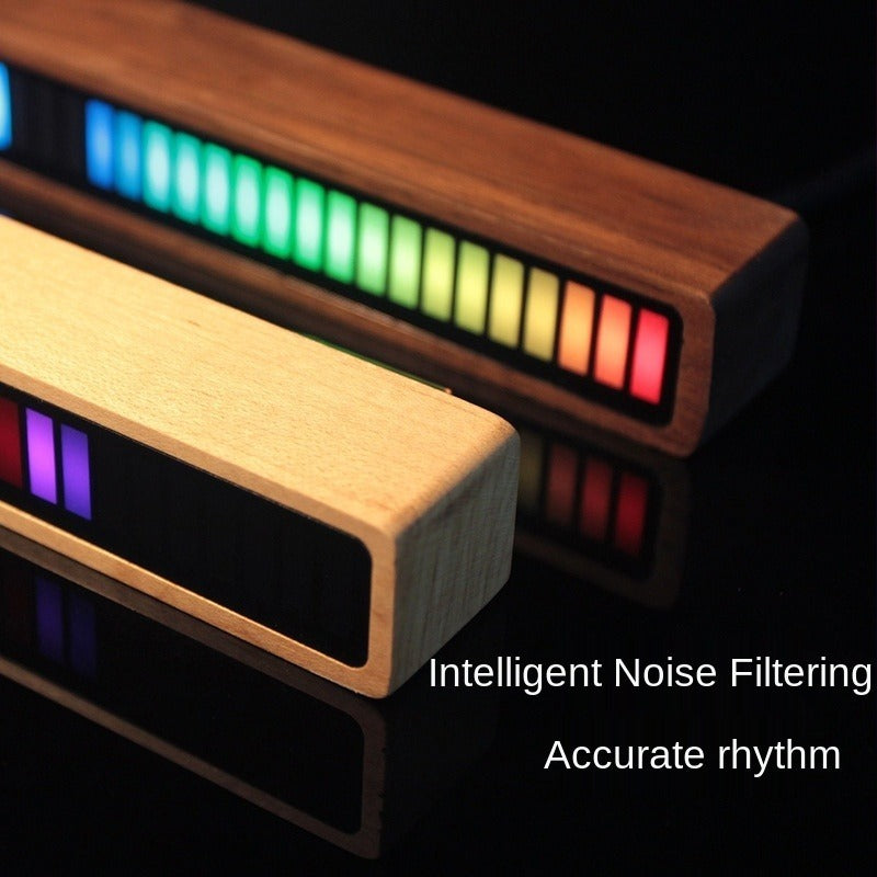 Solid Wood Bluetooth Voice Control Pickup Rhythm Lights Music Spectrum LED RGB Car Atmosphere Audio Level Indicator VU Meter